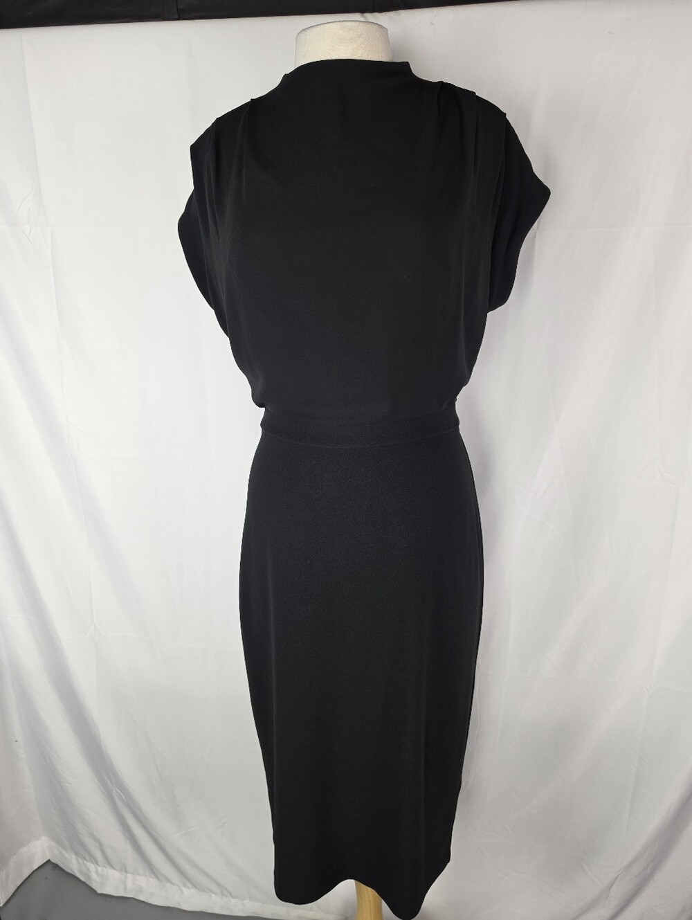 Express Black Pencil Midi Dress M Mock Neck Cap Sleeve Sheath Career LBD Classic